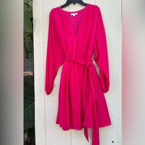 Joie silk a-line skirt long sleeve pink dress